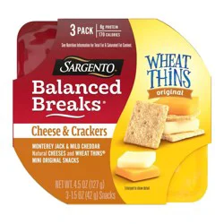 Sargento Balanced Breaks Cheese & Crackers, Monterey Jack & Mild Cheddar Natural Cheeses and Wheat Thins Mini Original Snacks Snack Kit, 3-Pack, 1.5 oz