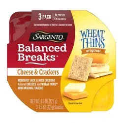 Sargento Balanced Breaks Cheese & Crackers, Monterey Jack & Mild Cheddar Natural Cheeses and WHEAT THINS Mini Original Snacks Snack Kit, 1.5 oz., 3-Pack