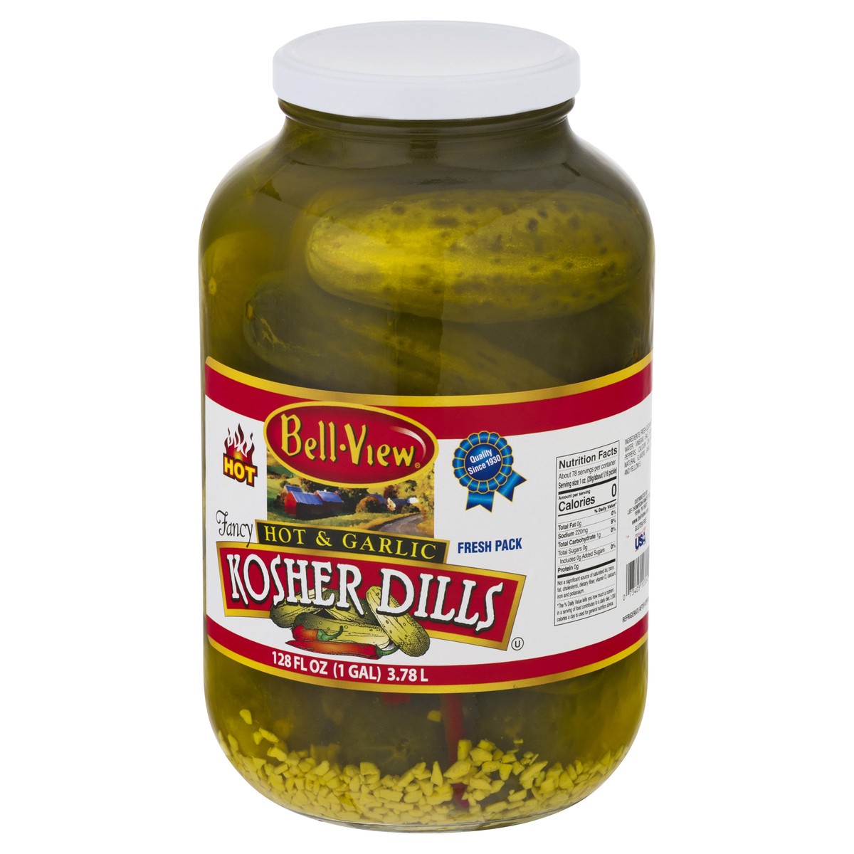 slide 3 of 9, Bell-View Fresh Pack Hot & Garlic Kosher Dills 128 oz, 128 oz