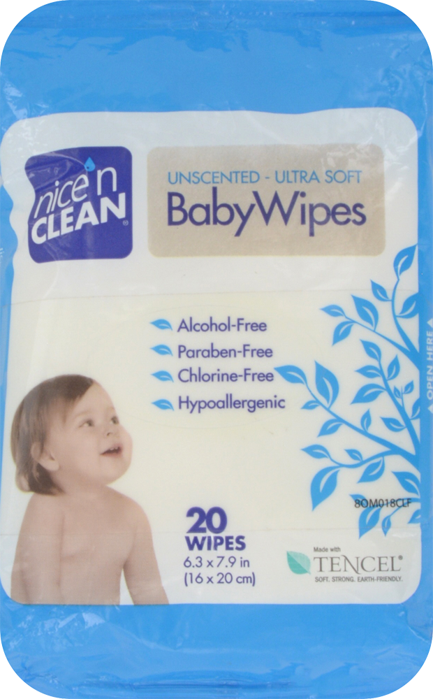 slide 1 of 1, Nice 'n Clean Unscented Ultra Soft Baby Wipes, 20 ct