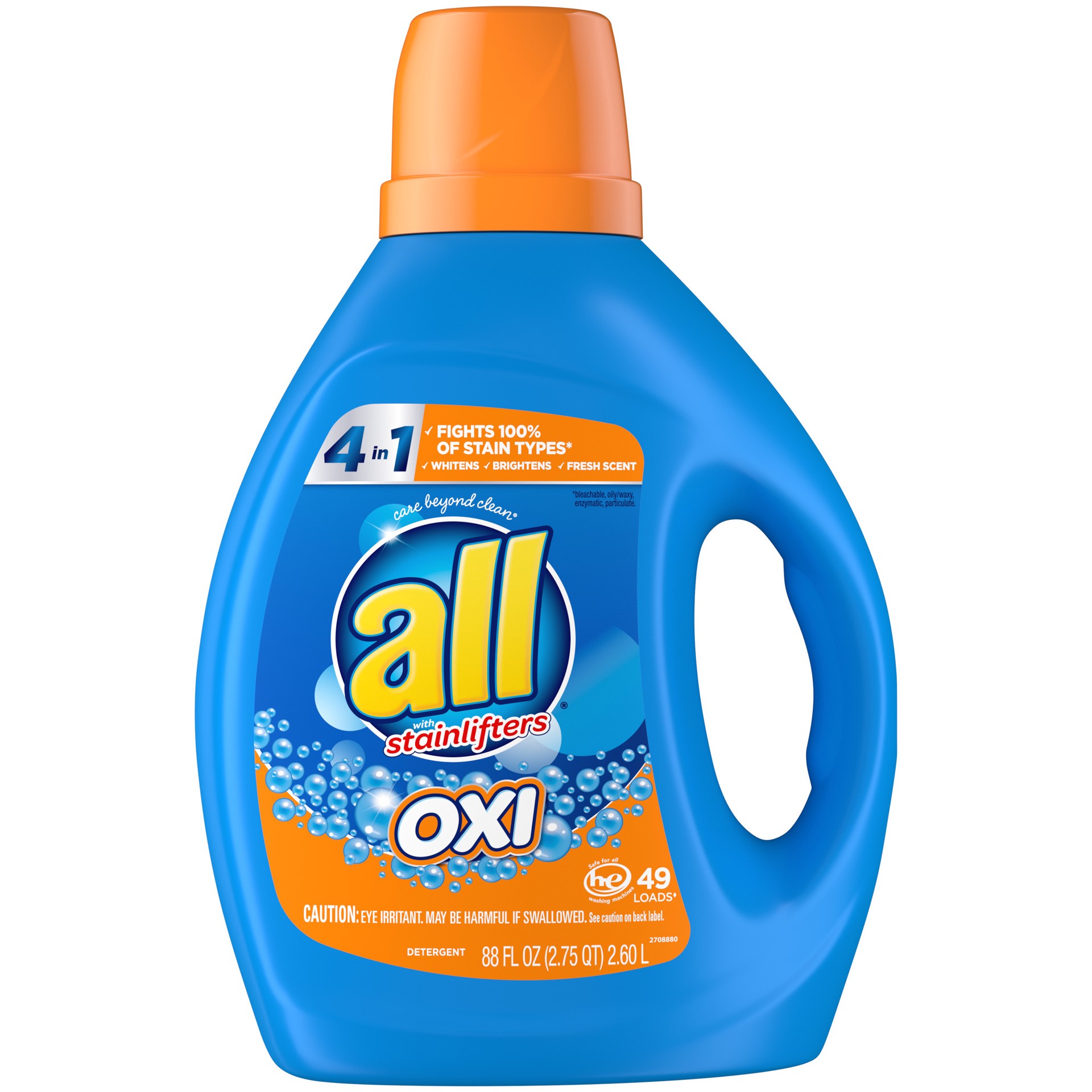 slide 1 of 9, All Stainlifters Laundry Detergent Liquid with OXI Stain Removers and Whiteners, 88 Ounce, 49 Wash Loads, 88 fl oz