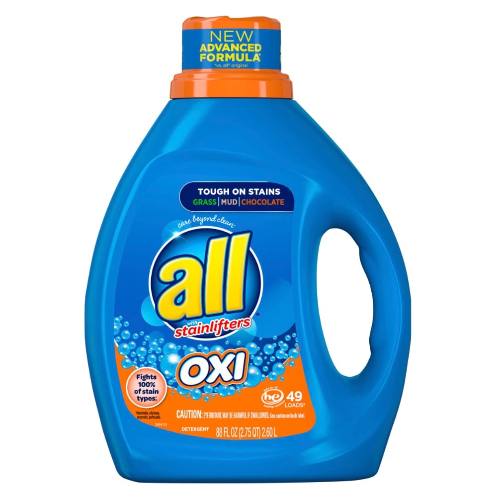 slide 1 of 1, All Liquid Laundry Detergent with OXI Stain Removers and Whiteners, 88 fl oz