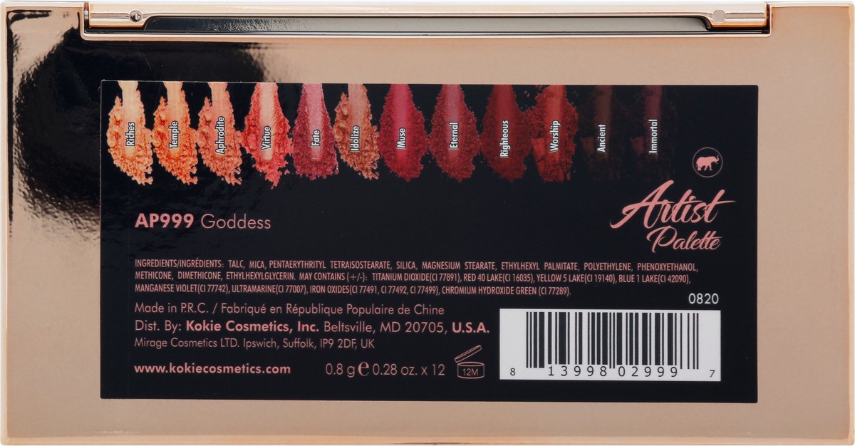 slide 6 of 9, Kokie Professional Eye Shadow, Artist Palette, Goddess Ap999, 1 ct