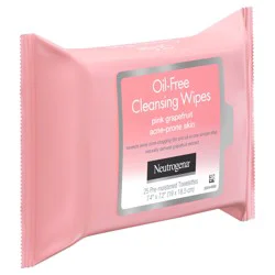 Neutrogena Oil-Free Facial Cleansing Makeup Wipes with Pink Grapefruit, Disposable & Pre-Moistened Daily Acne Face Towelettes to Remove Dirt, Oil & Makeup for Acne Prone Skin, 25 ct