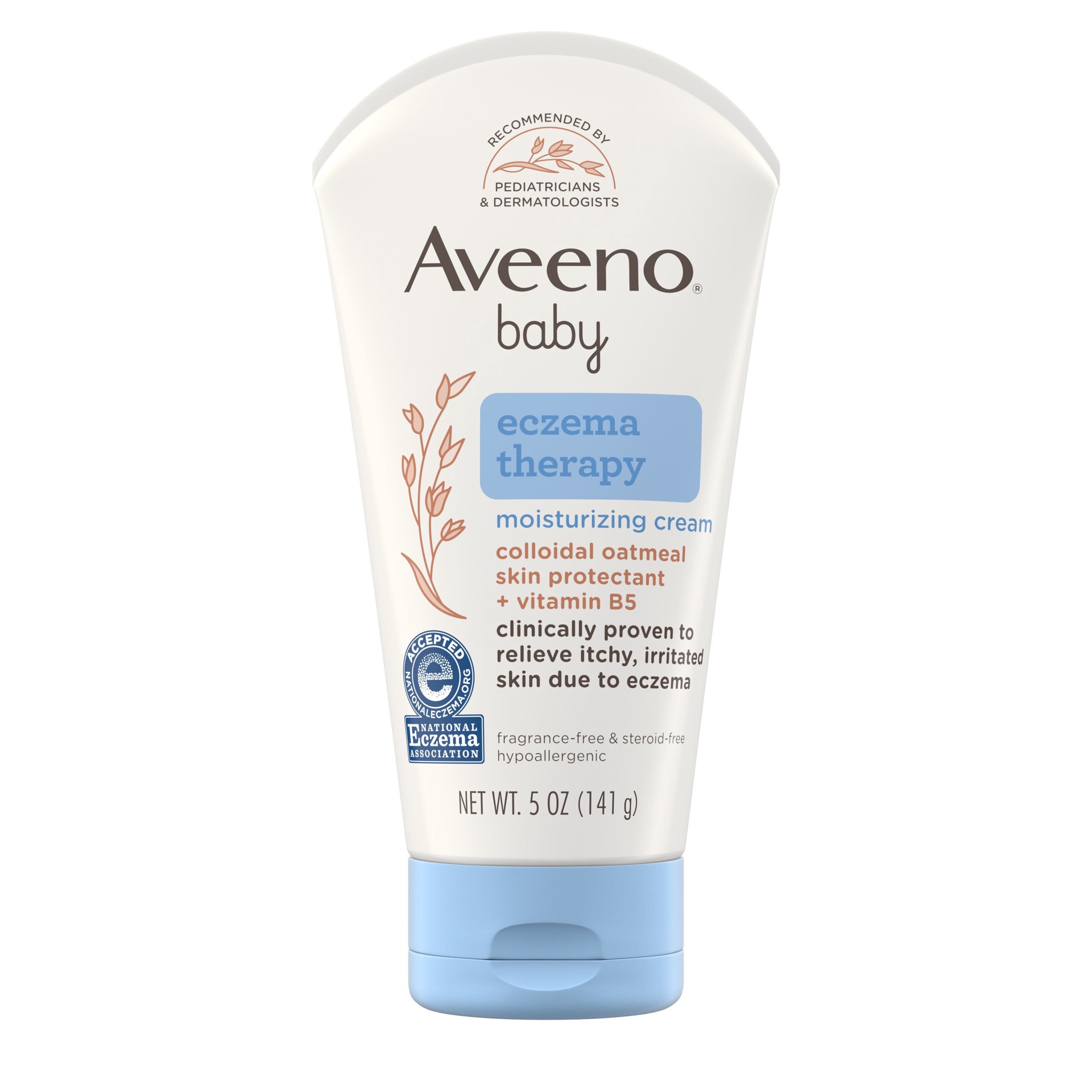 slide 9 of 10, Aveeno Eczema Therapy Moisturizing Cream, Natural Colloidal Oatmeal & Vitamin B5, Baby Eczema Cream for Dry, Itchy, Irritated Skin Due to Eczema, Paraben- & Steroid-Free, 5 fl. oz, 5 oz