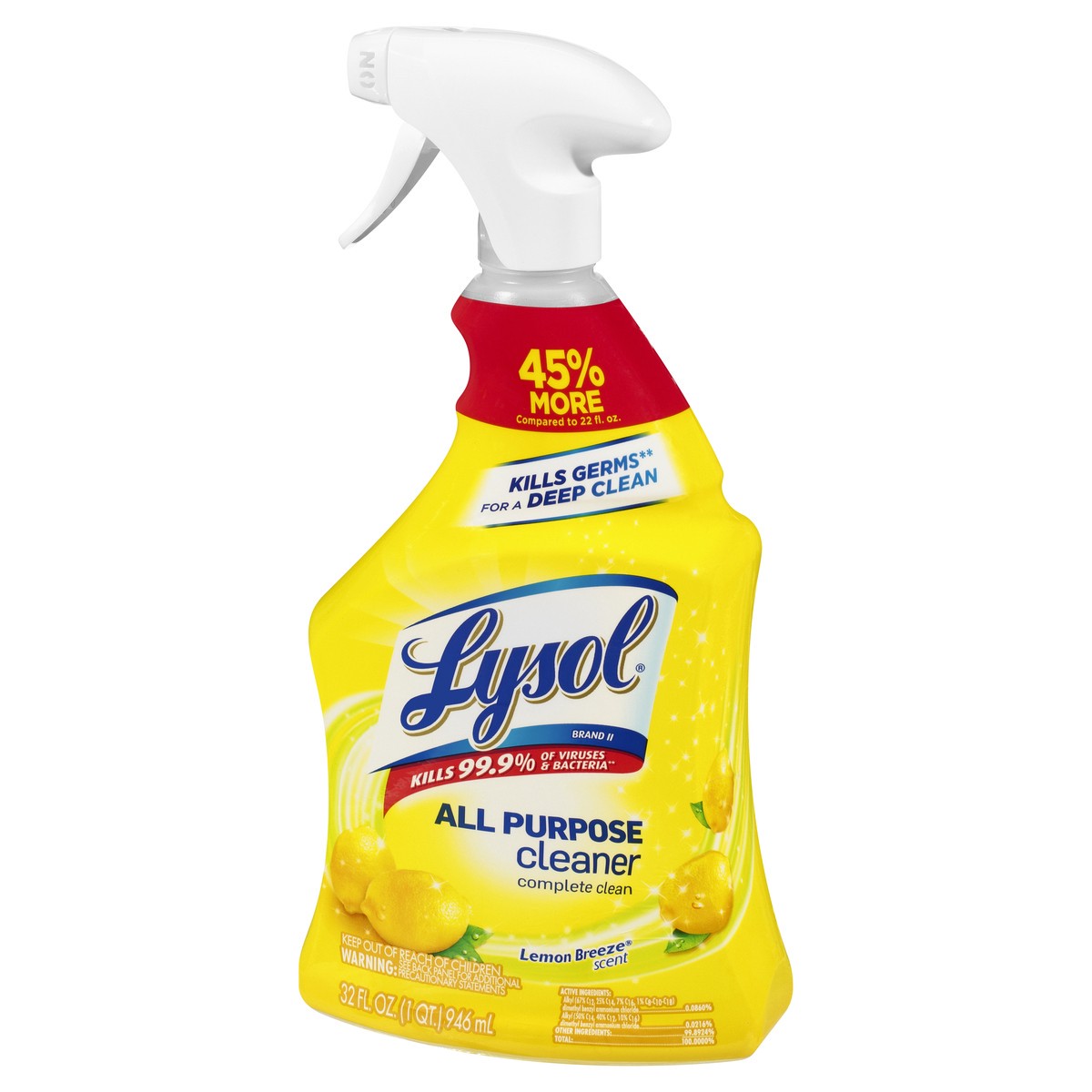 slide 7 of 9, Lysol Lemon Breeze All Purpose Cleaner Spray, 32 fl oz