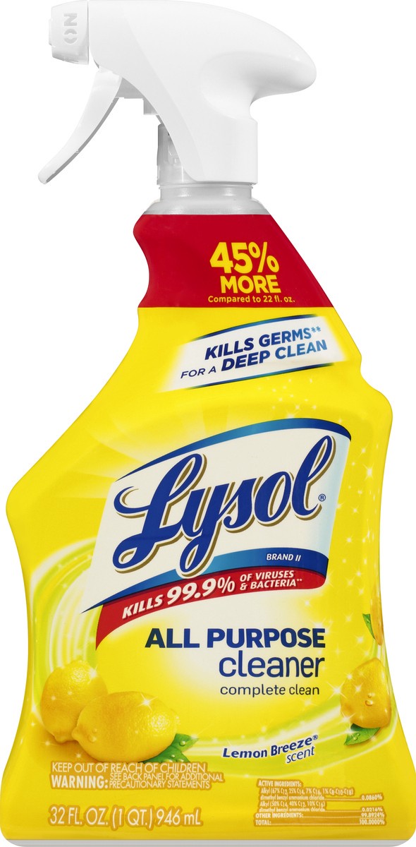 slide 8 of 9, Lysol Lemon Breeze All Purpose Cleaner Spray, 32 fl oz