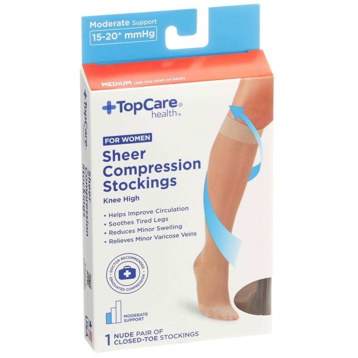 slide 3 of 8, TopCare Topcare Health Women Medium Sheer Compression Stockings Knee High, Nude, 1 pair