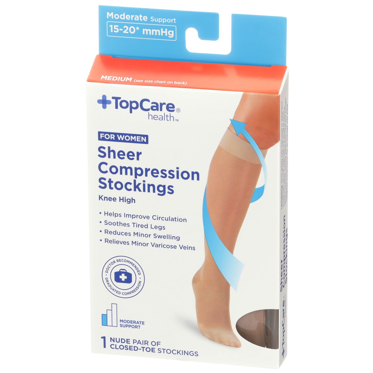 slide 8 of 8, TopCare Topcare Health Women Medium Sheer Compression Stockings Knee High, Nude, 1 pair