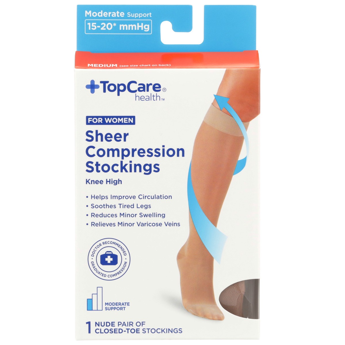 slide 6 of 8, TopCare Topcare Health Women Medium Sheer Compression Stockings Knee High, Nude, 1 pair