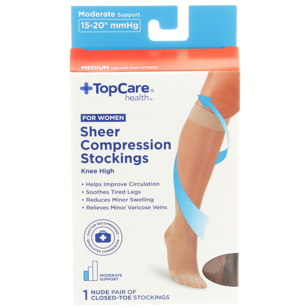 slide 1 of 8, TopCare Topcare Health Women Medium Sheer Compression Stockings Knee High, Nude, 1 pair