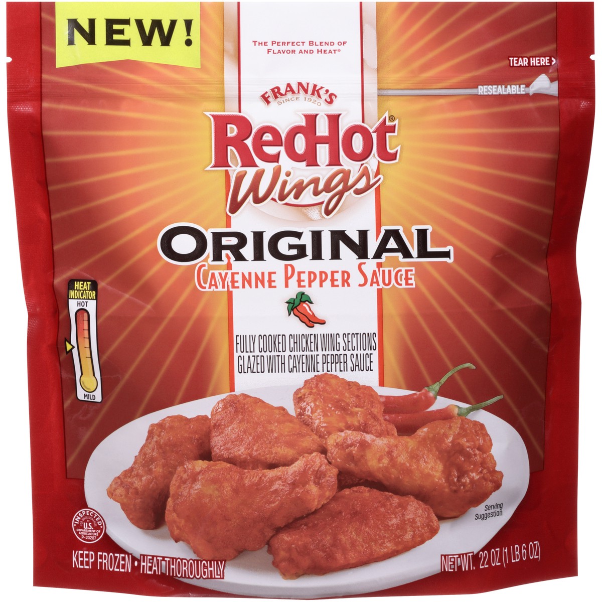 slide 6 of 8, Frank's RedHot  Frozen Chicken Wings - Original, 22 oz