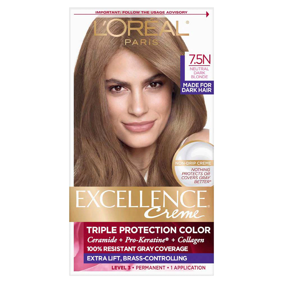 slide 1 of 1, L'Oréal Excellence Creme Triple Protection Color - 7.5N Neutral Dark Blonde, 1 ct