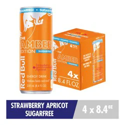 Red Bull Amber Edition Sugar Free Energy Drink, Strawberry Apricot, 80mg Caffeine, 8.4 fl oz, Pack of 4 Cans