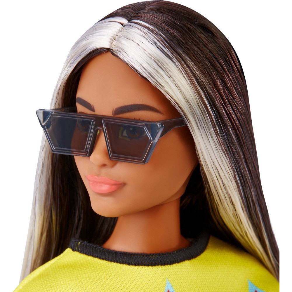 slide 2 of 5, Barbie Fashionistas Doll, Curvy, Long Hair With Crop Top, Skirt, Sneakers & Sunglasses, 1 ct