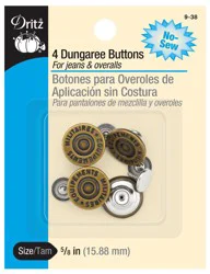 Dritz No-Sew Dungaree Buttons - 5/8 inch, 4 sets