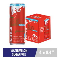 Red Bull Red Edition Sugar Free Energy Drink, Watermelon, 80mg Caffeine, 8.4 fl oz, Pack of 4 Cans