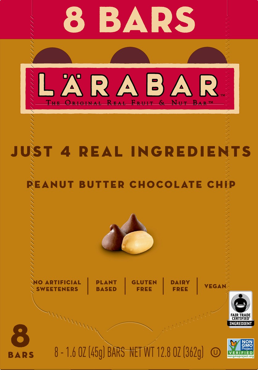 slide 2 of 9, LÄRABAR Peanut Butter Chocolate Chip, Gluten Free Fruit & Nut Bar, 8 Ct, 8 ct