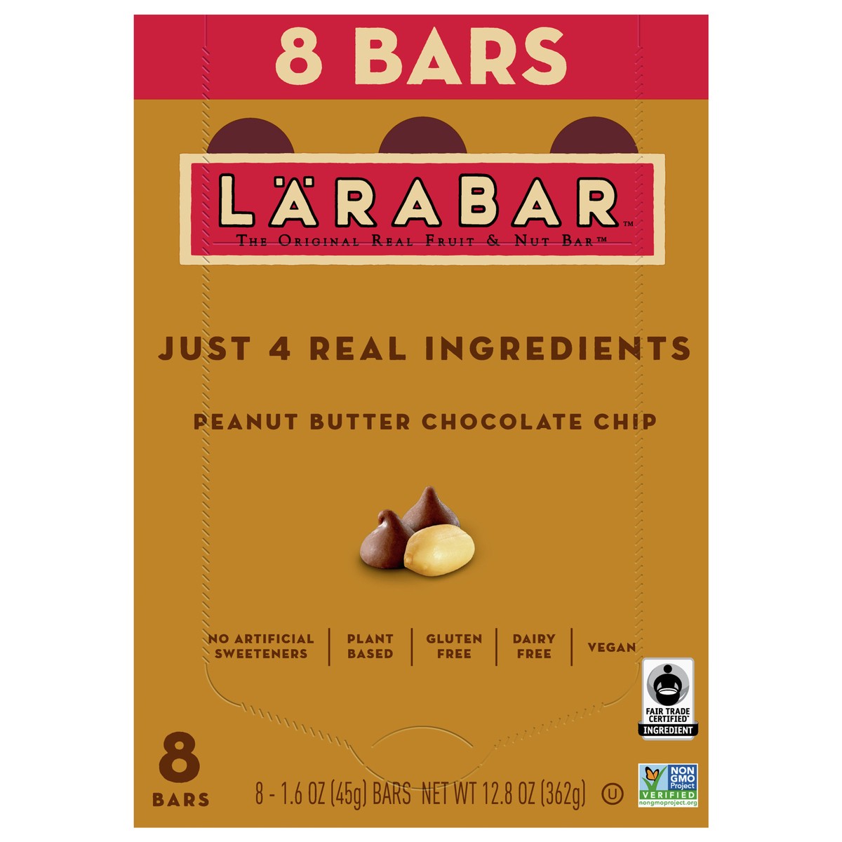 slide 1 of 9, LÄRABAR Peanut Butter Chocolate Chip, Gluten Free Fruit & Nut Bar, 8 Ct, 8 ct