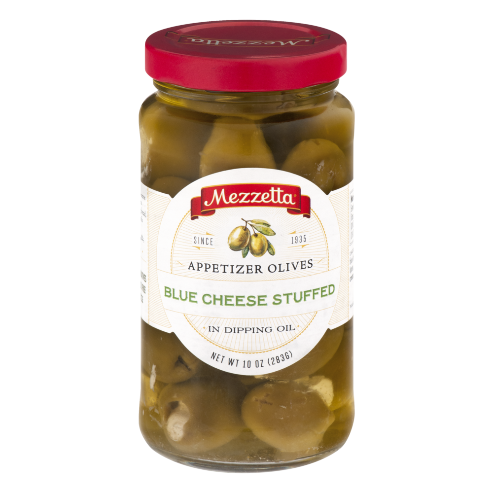 slide 1 of 2, Mezzetta Blue Cheese Stuffed Appetizer Olives in Dipping Oil, 10 oz