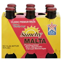 Sunchy Non-Alcoholic Pasteurized Cereal Beverage Malta - 6 x 7 oz Bottles