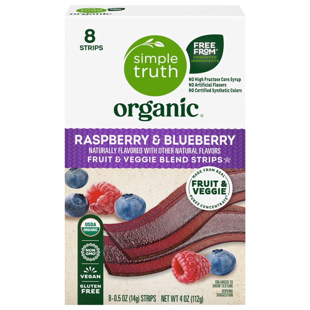 slide 2 of 3, Simple Truth Organic Rasberry & Blueberry Fruit & Veggie Strips, 8 ct; 0.5 oz