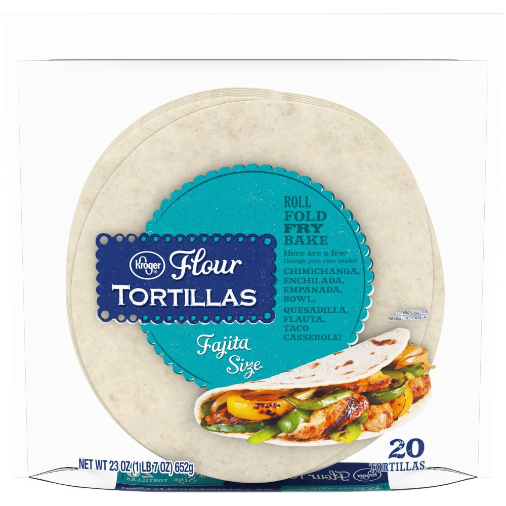 slide 2 of 2, Kroger Fajita Size Flour Tortillas, 20 ct; 23 oz