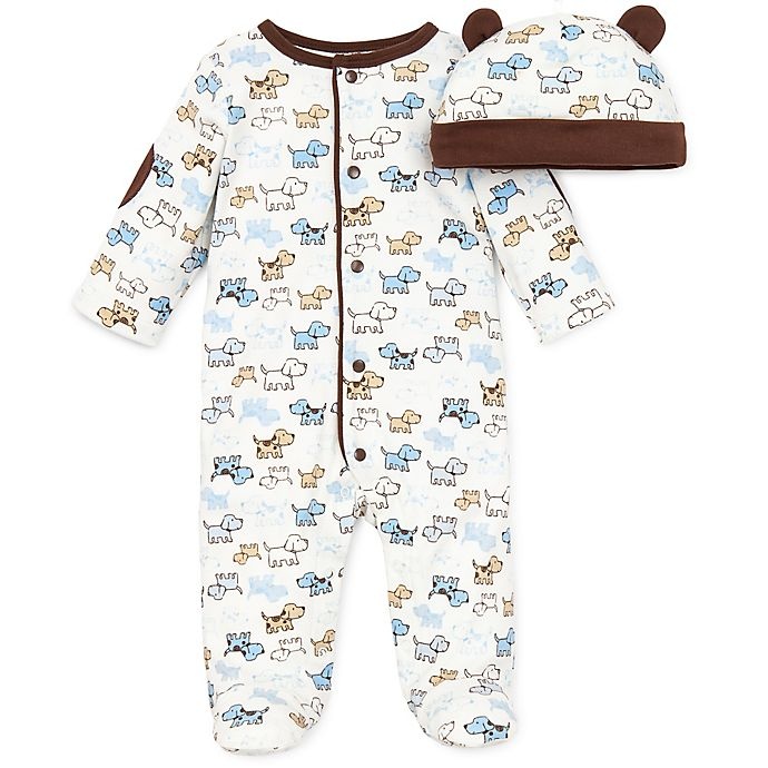 slide 1 of 1, Little Me Preemie Cute Puppies Footie and Hat Set - Ivory/Brown, 2 ct