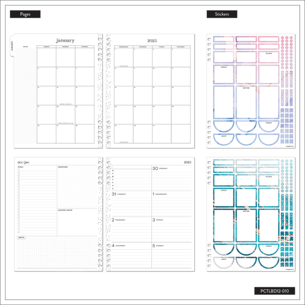 slide 6 of 10, 2025 Happy Planner Big Customizable Twin Loop Monthly/Weekly Planner, 8-1/2"" X 11"", Ethereal Elements, January 2025 To December 2025, Pctlbd12-010, 1 ct