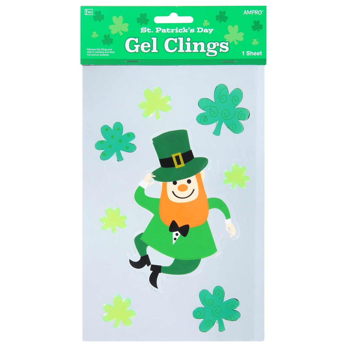 slide 1 of 9, Ampro Leprechaun Gel Cling - Green, 1 ct