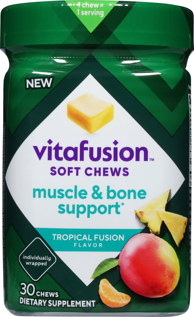 slide 13 of 13, vitafusion Soft Chews Muscle & Bone Support (1), Adult Chewable Vitamin D for Bone & Muscle Support, Individually Wrapped, Tropical Fusion Flavor, 30 Chews, 30 Day Supply, 30 ct