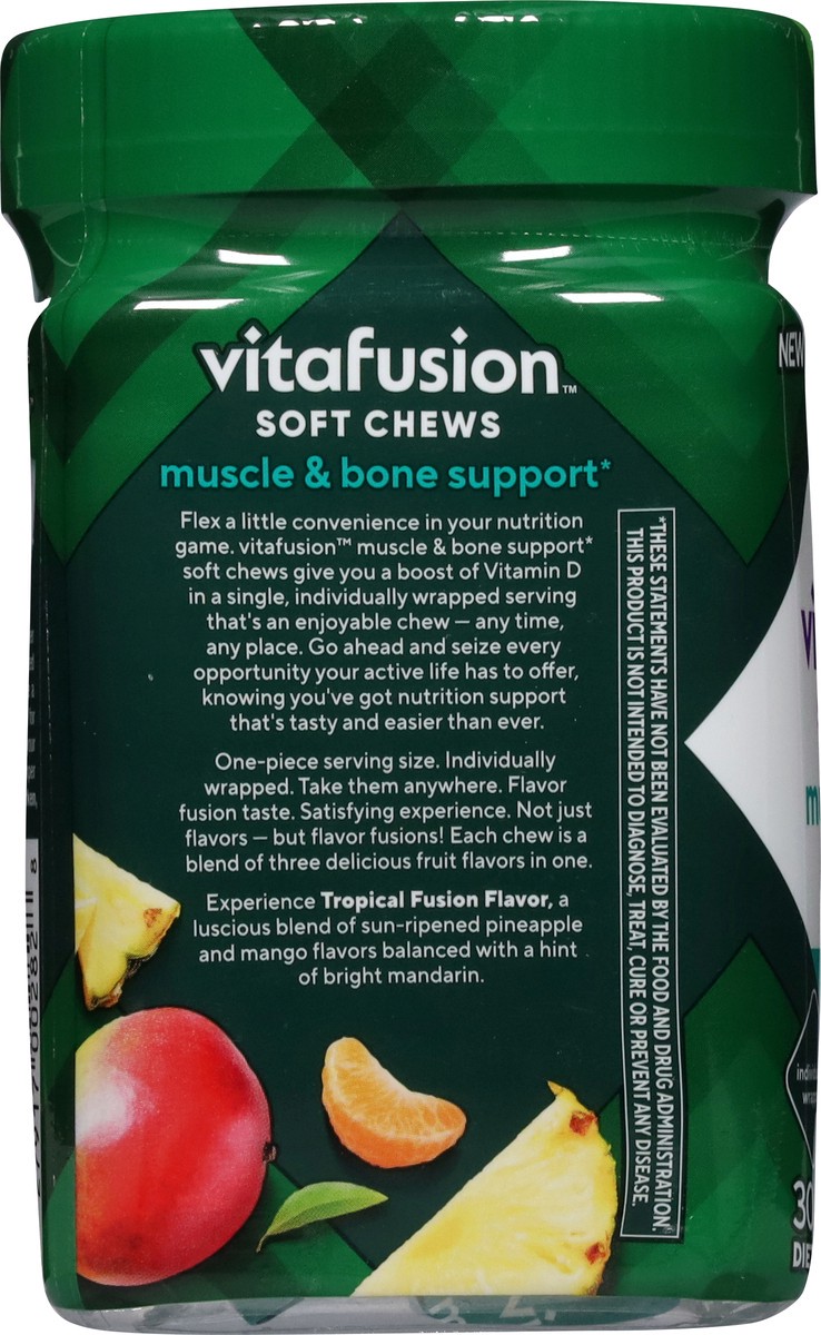 slide 6 of 13, vitafusion Soft Chews Muscle & Bone Support (1), Adult Chewable Vitamin D for Bone & Muscle Support, Individually Wrapped, Tropical Fusion Flavor, 30 Chews, 30 Day Supply, 30 ct