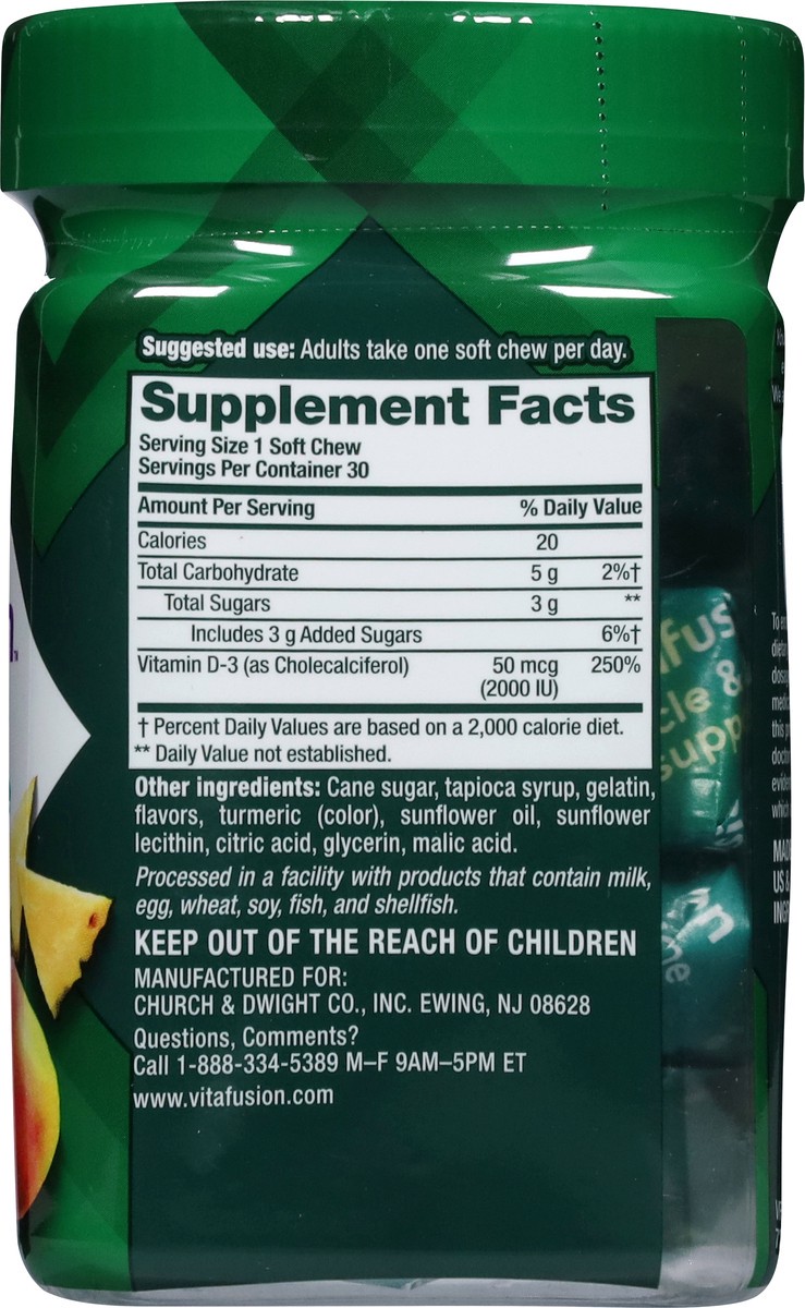slide 9 of 13, vitafusion Soft Chews Muscle & Bone Support (1), Adult Chewable Vitamin D for Bone & Muscle Support, Individually Wrapped, Tropical Fusion Flavor, 30 Chews, 30 Day Supply, 30 ct