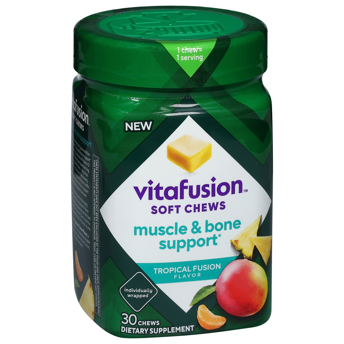 slide 7 of 13, vitafusion Soft Chews Muscle & Bone Support (1), Adult Chewable Vitamin D for Bone & Muscle Support, Individually Wrapped, Tropical Fusion Flavor, 30 Chews, 30 Day Supply, 30 ct