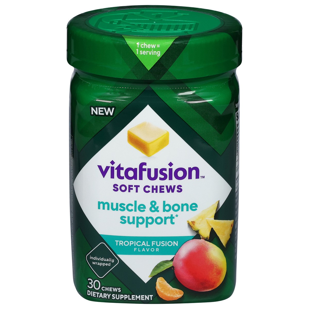 slide 1 of 13, vitafusion Soft Chews Muscle & Bone Support (1), Adult Chewable Vitamin D for Bone & Muscle Support, Individually Wrapped, Tropical Fusion Flavor, 30 Chews, 30 Day Supply, 30 ct