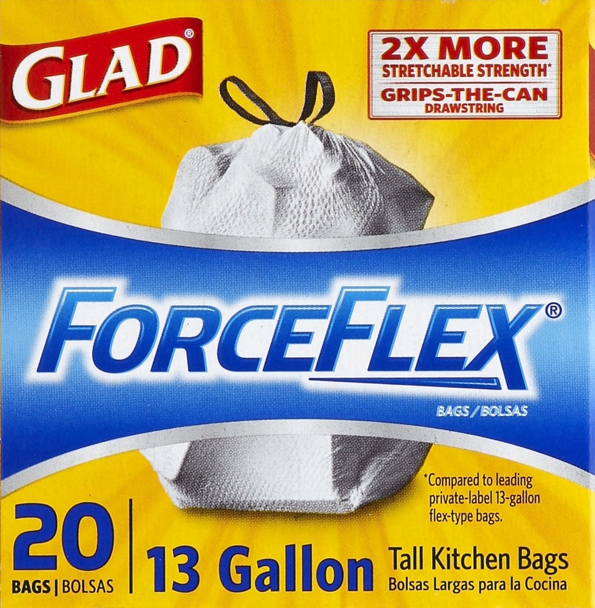 slide 2 of 6, Glad ForceFlexPlus™ Tall Kitchen Drawstring Trash Bags -13 Gallon White Trash Bag, OdorShield -20Count, 20 ct