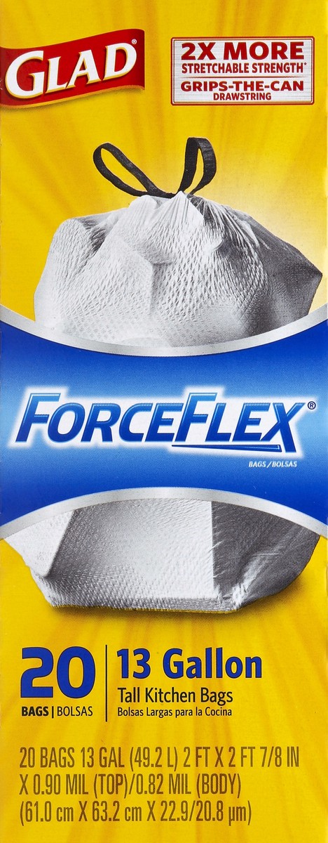 slide 4 of 6, Glad ForceFlexPlus™ Tall Kitchen Drawstring Trash Bags -13 Gallon White Trash Bag, OdorShield -20Count, 20 ct