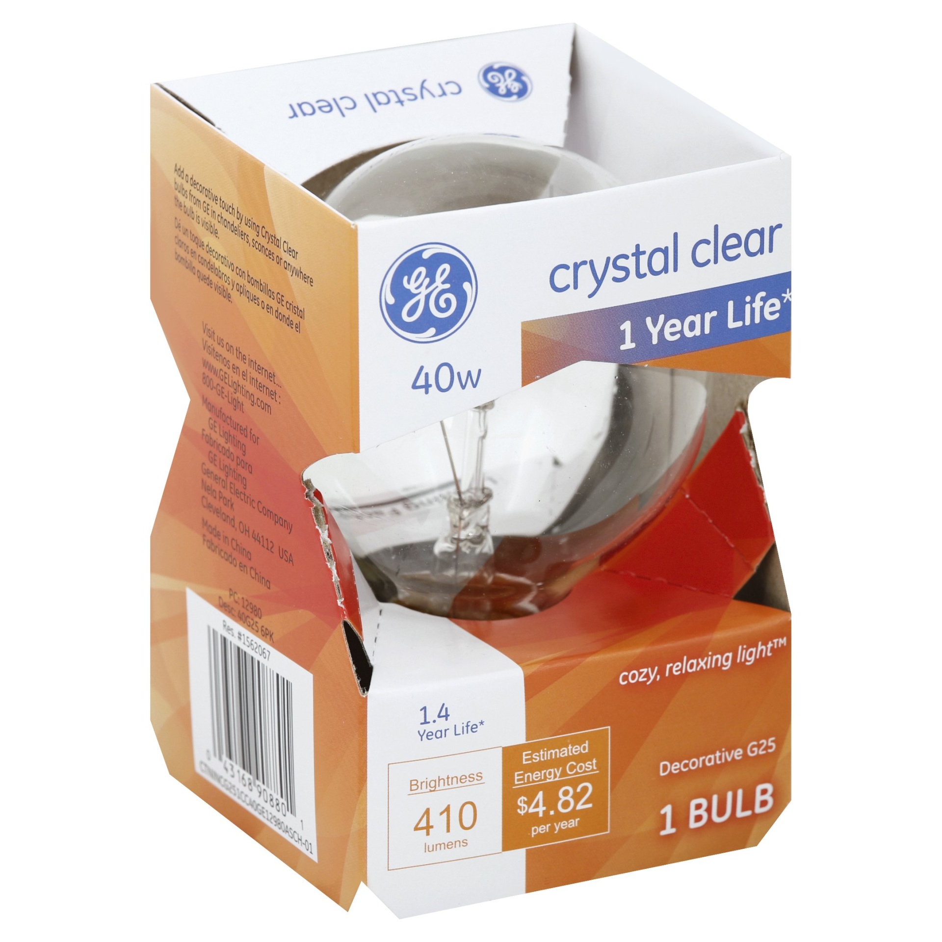 slide 1 of 6, GE Light Bulb, Crystal Clear, 40 Watts, 1 ct