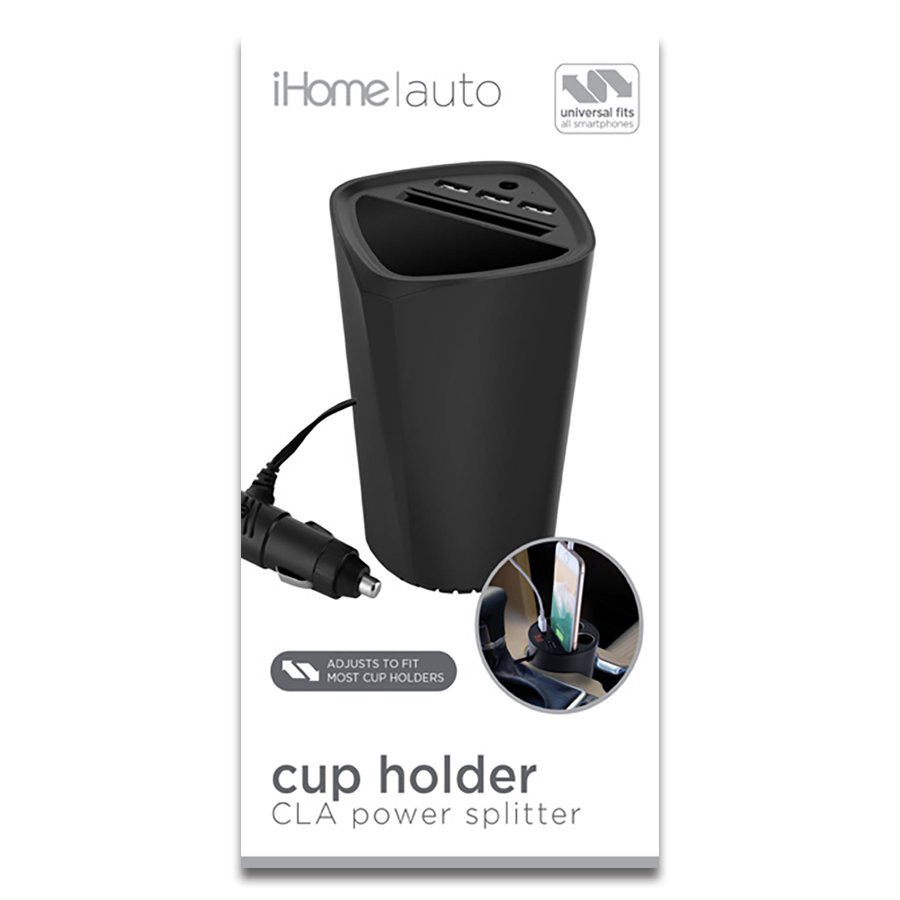 slide 1 of 1, iHome Auto Cup Holder CLA Power Splitter - Black, 1 ct