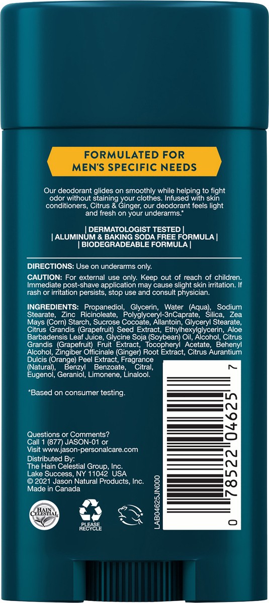 slide 3 of 3, Jason Men's Citrus + Ginger Deodorant 2.5 oz, 2.5 oz