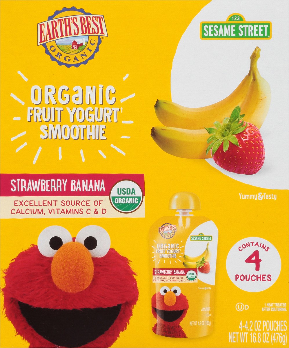 slide 4 of 8, Earth's Best Organic Sesame Street Strawberry Banana Organic Fruit Yogurt Smoothie 4-4.2 oz. Pouches, 4 ct