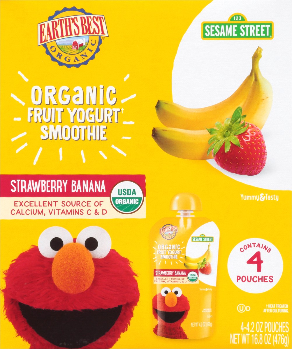 slide 5 of 8, Earth's Best Organic Sesame Street Strawberry Banana Organic Fruit Yogurt Smoothie 4-4.2 oz. Pouches, 4 ct