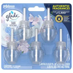 Glade PlugIns Scented Oil 5 Refills, Air Freshener, Clean Linen™, Essential Oil Infused Wall Plug In, 1.34 FL OZ, Pack of 5