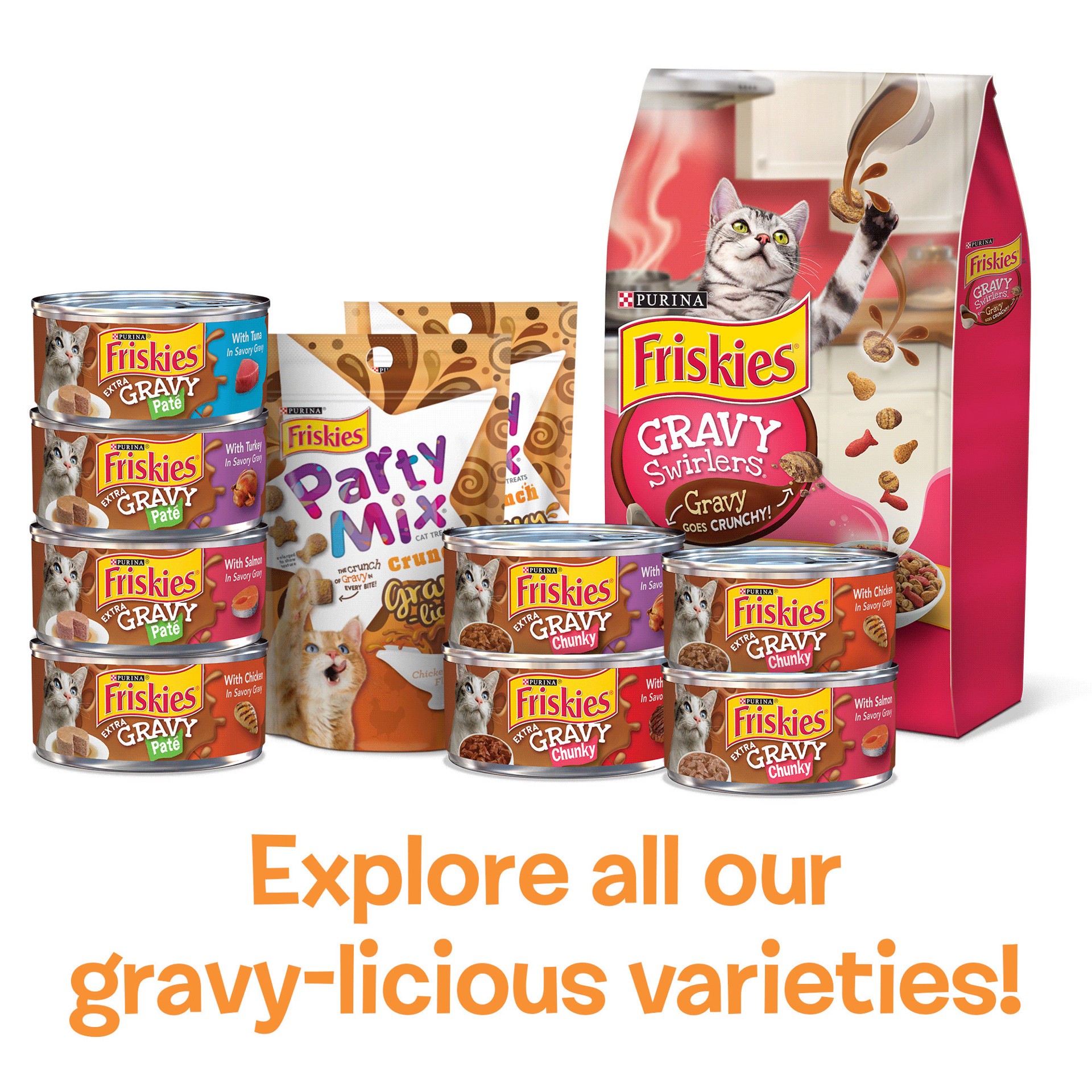 slide 5 of 9, Friskies Purina Friskies Gravy Wet Cat Food Variety Pack, Extra Gravy Chunky - (24) 5.5 oz. Cans, 24 ct