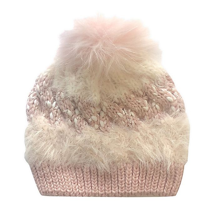 slide 1 of 1, Toby Fairy Toddler Mixed Yarn Faux Fur Pom Cable Hat - Desert Rose, 1 ct