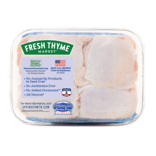 slide 1 of 1, Springer Mountain Farms Fresh Thyme Antibiotic Free Chicken Thighs, per lb