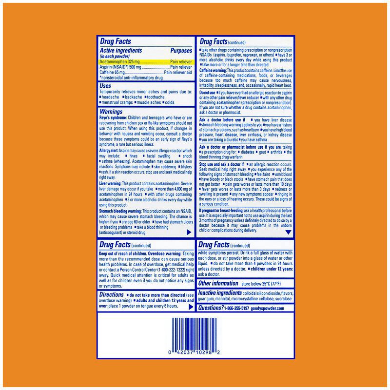 slide 5 of 5, Goody's Extra Strength Headache and Pain Relief Powder - Acetaminophen - Cool Orange, 24 ct