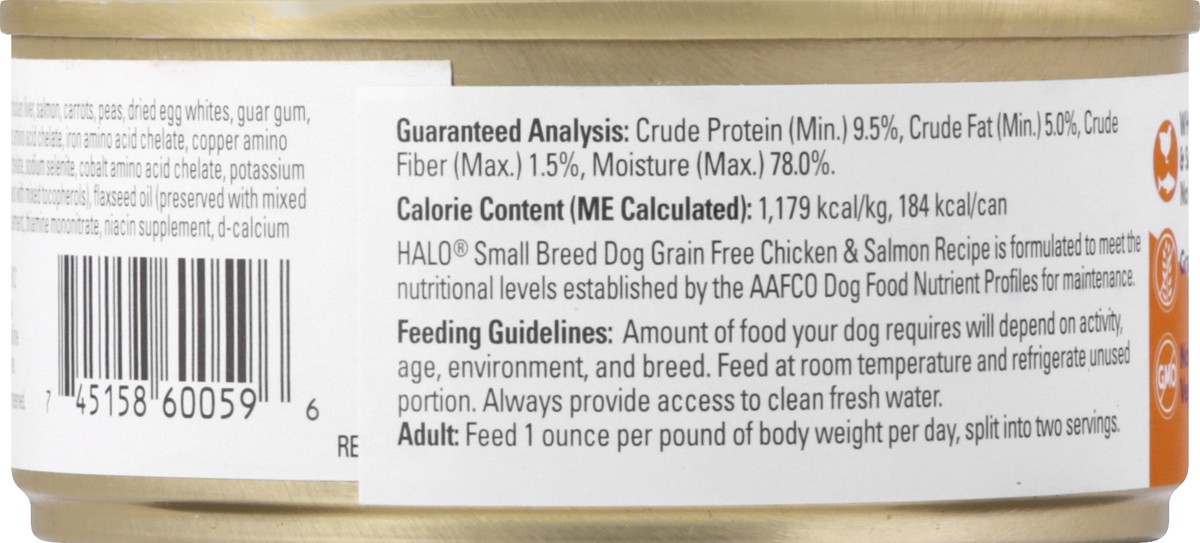 slide 5 of 9, Halo Small Breed Dog Chicken & Salmon Recipe Food for Dogs 5.5 oz, 5.5 oz