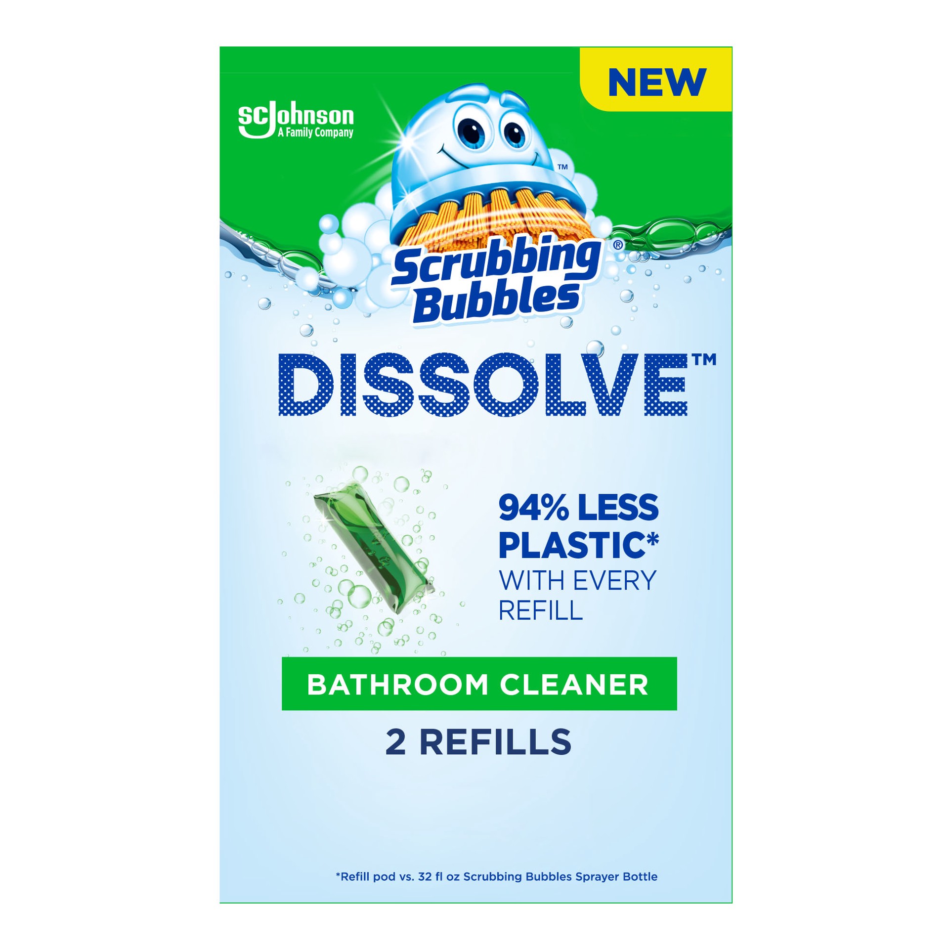 slide 5 of 5, Scrubbing Bubbles Dissolve Concentrated Pod Bathroom and Shower Cleaner, 2 Concentrated Dissolvable Refill Pods, 0.20 fl oz