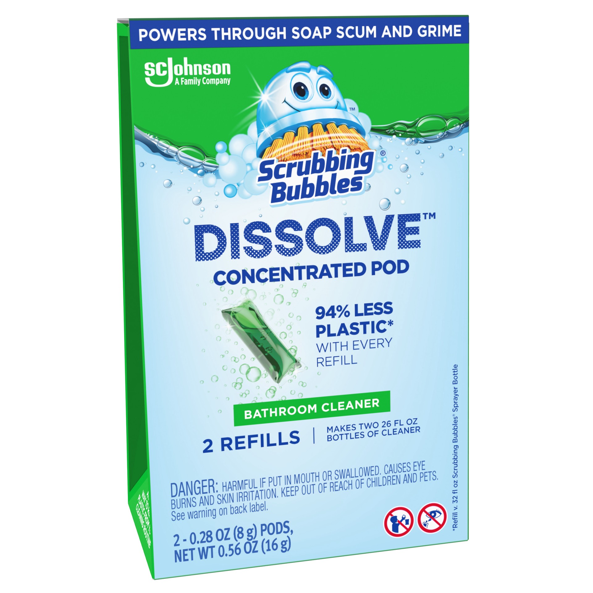slide 3 of 5, Scrubbing Bubbles Dissolve Concentrated Pod Bathroom and Shower Cleaner, 2 Concentrated Dissolvable Refill Pods, 0.20 fl oz
